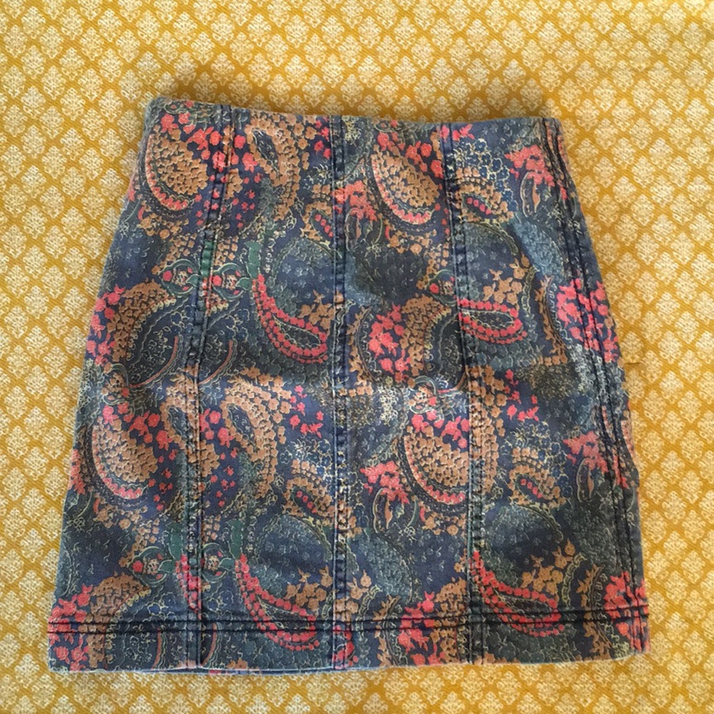 Free People paisley printed denim skirt